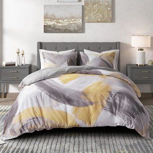 Cosmo Living By Cosmopolitan Andie FULL / QUEEN Duvet & Shams Set Gray / Yellow